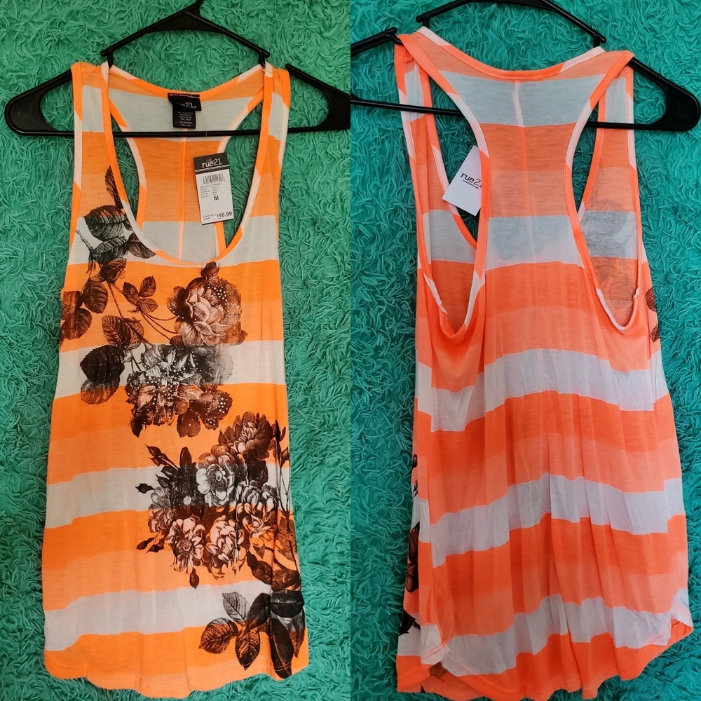 Neon Orange Floral Tank Top